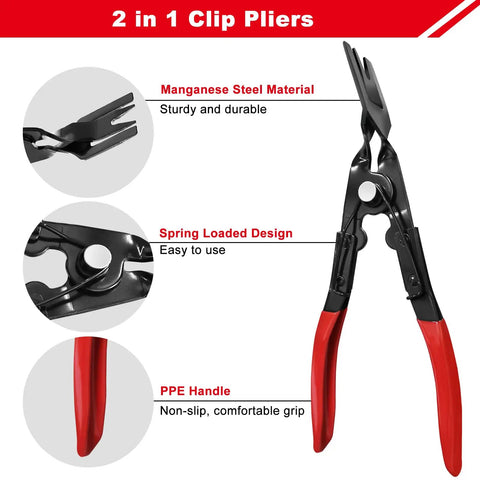2 in 1 clip pliers with manganese steel, spring-loaded design, and PPE handle from the 3 Piece Clip Remover Tool Set For Auto Trim And Fastener Removal