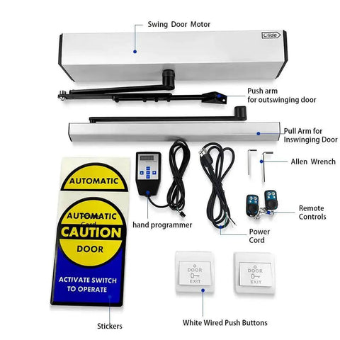 Auto Swing Door Opener With Remote Control, Push Button Entry, Heavy Duty Door Operator Kit with accessories and 315MHz fob