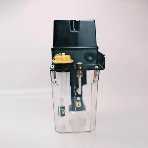 Front view of Auto Oil Lubrication Gear Pump With 1.8 Liter Capacity, 100 Volt Power, AMZ III 285155, plug and play design