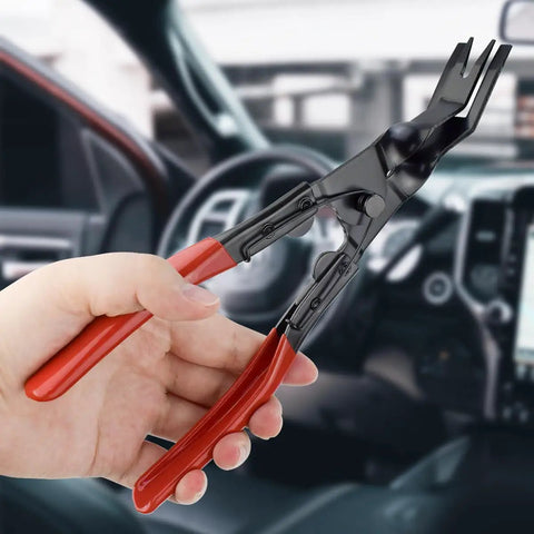 Pro Grade Auto Interior Trim Clip Pliers Remover Tool for Dashboard Door Panels and Push Pins with Red Grip