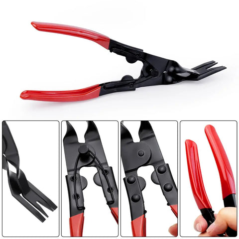 Pro Grade Auto Interior Trim Clip Pliers Remover Tool For Dashboard Door Panels And Push Pins, red grip, carbon steel, PPE