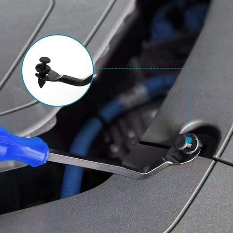 Close-up of Heavy Duty Plastic Auto Trim Removal Tool Set for Safe Car Interior and Door Panel Clips GLK 5 Piece Pry Tool Kit