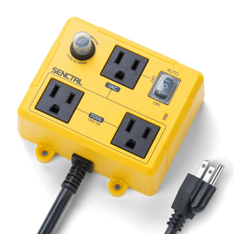 SENCTRL yellow automatic vacuum switch for power tools with built-in outlets and ON/AUTO control