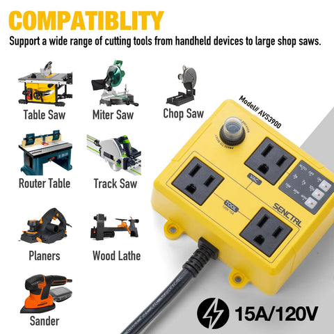 SENCTRL automatic vacuum switch in yellow with dual 120V outlets for dust-collector control, 15A, Amazon brand