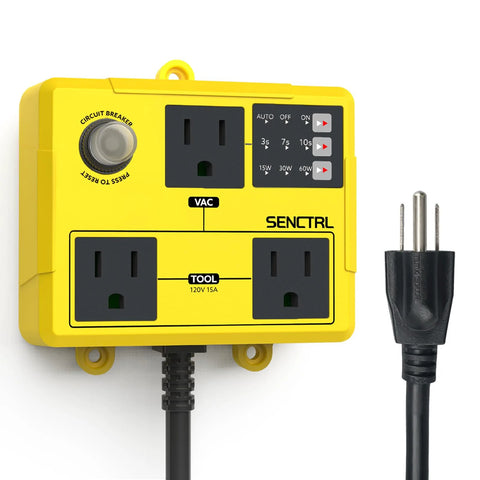 SENCTRL yellow automatic vacuum switch for power tools with dual outlets and circuit-breaker dial for dust collection