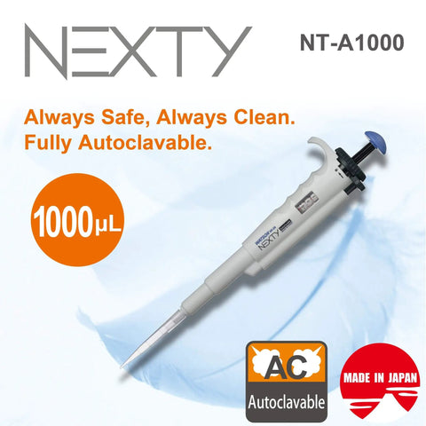 Autoclavable Micropipette for 100 to 1000 Microliters Range With Adjustable Volume and Triple Speed Turbo Dial, Made in Kobe, Japan