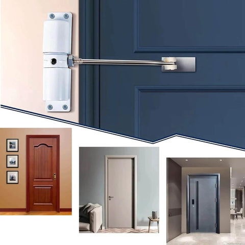 Automatic Door Closer, Zinc Alloy Safety Spring Door Closer Adjustable 30 kg Closing Door Hinge (White) installed on various doors