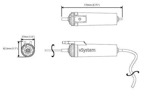 Diagram of Vsystem Automatic Motorcycle Chain Lubrication System Easy Fit That Slashes Maintenance with dimensions in mm and inches