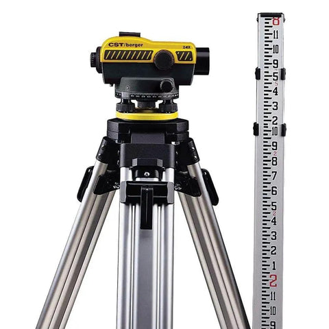 24X Automatic Optical Level Kit With Tripod, Rod, Plumb Bob, Wrench And Carrying Case From CST Berger for precise field leveling