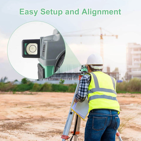 Professional automatic optical level with 36x magnification and 36mm aperture used on construction site
