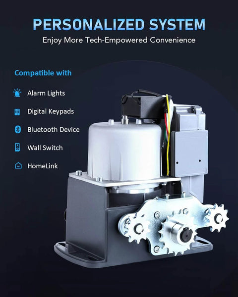 Automatic Sliding Gate Opener Kit with Wireless Keypad and Remotes 280W Motor showcasing compatibility features.