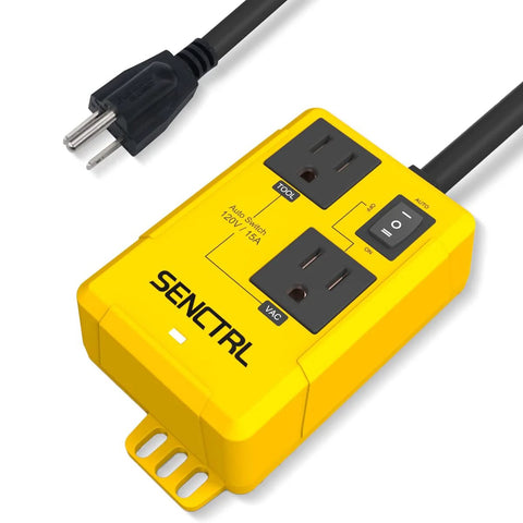 SENCTRL automatic vacuum switch, yellow housing with two outlets and auto/on switch, 120V 15A