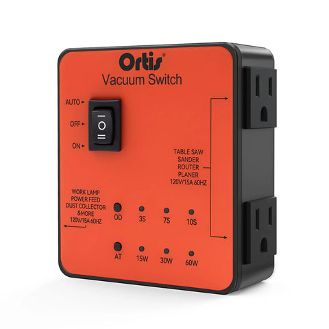 Ortis Vacuum Switch orange plastic plug-in autoswitch with 2 120V outlets