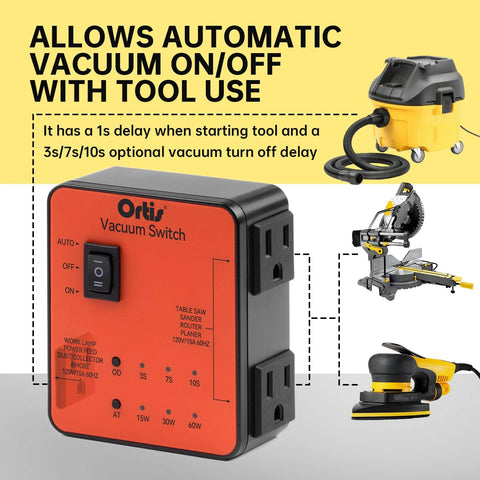 Ortis Vacuum Switch with orange front panel and dual outlets for two tools