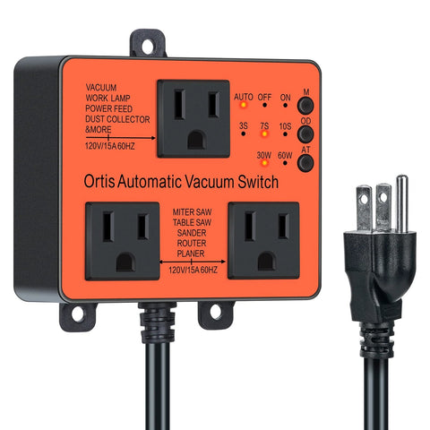Ortis Automatic Vacuum Switch with orange faceplate, dual 120V outlets and power cord