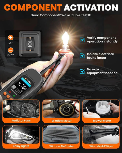 All In One Automotive Power Circuit Probe Tester Kit For Cars 12/24V with light bulb testing for component activation.