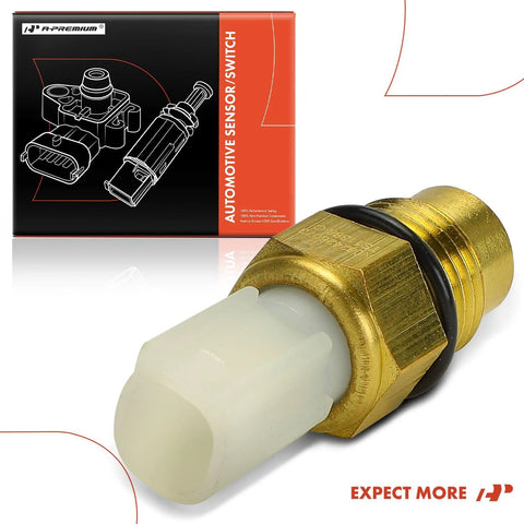 A-Premium 1-pin engine coolant temperature sensor with brass body, white plastic tip, and black O-ring