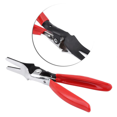 Automotive Hose Removal Pliers For Fuel And Vacuum Lines Stubborn Hose Separator Tool with red rubber grips and sturdy steel body