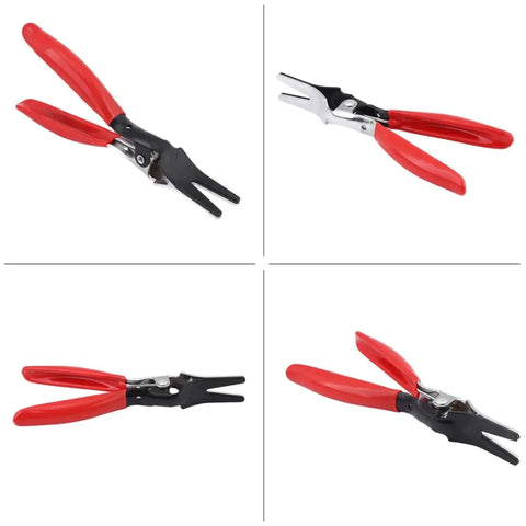 Automotive Hose Removal Pliers For Fuel And Vacuum Lines Stubborn Hose Separator Tool with red rubber grips and black steel body
