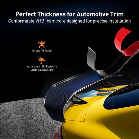 Heavy Duty Double Sided Mounting Tape 0.24 Inch By 15.4 Feet Waterproof Foam Adhesive in use on car spoiler