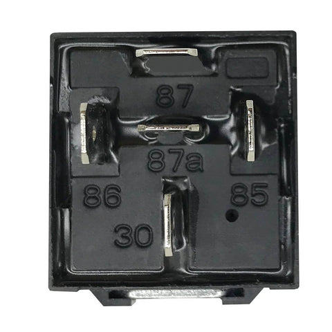 Back view of 12V 40A/30A 5-Pin SPDT Automotive Relay Kit For Power Trim And Tilt showing numbered prongs and connections.