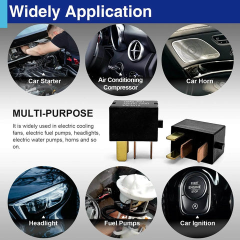 Two Pack Automotive Relay G8HL H71 12VDC with applications for car starters, AC compressors, and more in Honda/Acura models.