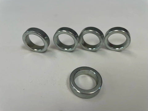 Five Eighth Inch Steel Bolt Spacer, Seven Eighth Inch Outer Diameter, One Quarter Inch Thick, Zinc Plated DOM Steel, Made In USA California