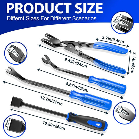 17 Piece Hook And Pick Set For Auto Trim Removal Kit with various sizes detailing clip pliers, removers, scrapers, and tools