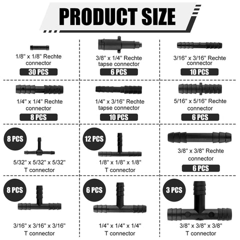 Amazon 113pcs vacuum connector assortment for automotive vacuum tubing with Tee, straight and reducer fittings.
