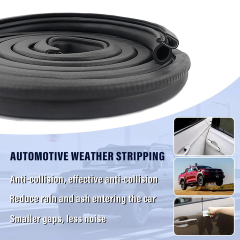 Automotive door weather stripping, 20ft U-shaped rubber seal with steel edge trim, black (Amazon)
