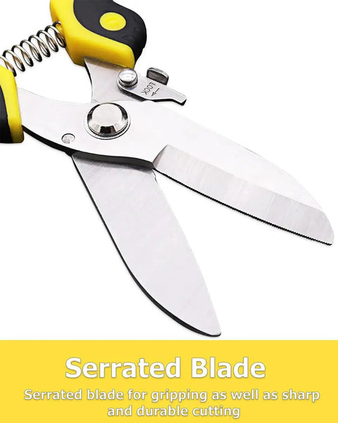 9 Inch Aviation Tin Snips Heavy Duty Metal Cutter With Straight Cut Stainless Steel Blades 3Cr13 serrated blade close-up