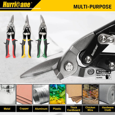 3 Piece Aviation Tin Snips Set, 10 Inch Sheet Metal Cutters With CRV Blades and Ergonomic Handles for Straight, Left, and Right Cuts