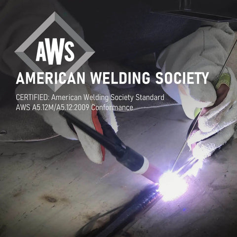 Close-up of welding process using Red Tip 3/32 Inch By 7 Inch TIG Welding Tungsten Electrodes WT20 EWTh-2 AWS Certified