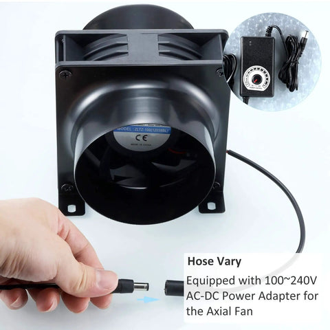 4 Inch Axial Exhaust Fan 120mm 12V With Dual Ball Bearings 3000RPM For DIY Soldering 3D Laser And Paint Booth Kit 141 CFM PWM Dimmer Included Duct Adapters Mesh Ready To Go with power adapter
