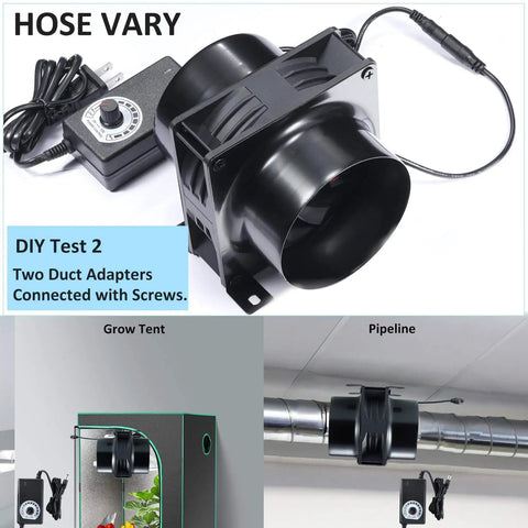 4 Inch Axial Exhaust Fan 120mm 12V With Dual Ball Bearings 3000RPM For DIY Soldering 3D Laser And Paint Booth Kit 141 CFM PWM Dimmer Included Duct Adapters Mesh Ready To Go in various setups including grow tent and pipeline installation.