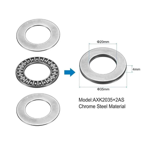 4 Sets AXK2035 Thrust Needle Roller Bearings With Washers, 20mm Bore, 35mm Outer Diameter, 2mm Thick, AS2035 Washers Included