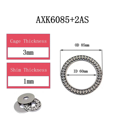 Diagram of Two Pack AXK6085 High Precision Thrust Needle Roller Bearings With Washers Bearing Steel, dimensions highlighted.