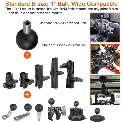B Size One Inch Ball Adapter With One Quarter Twenty Female Threaded Hole For 1 Inch Ball Socket Arm Systems, mounts, and accessories.