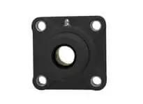 Front view of 1-3/16 in Sealed Ball Bearing 4-Bolt Flange, Narrow Inner Ring, Zinc-Plated Insert with Set Screw Lock, Black Polymer Housing