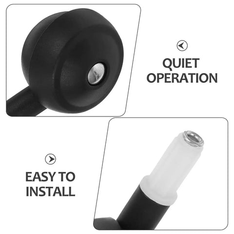 Replacement Baby Walker Wheels Set 4 Plastic Stroller Wheel Casters For Baby Trolley And Furniture Front And Back Fits 0.38 Inch Hole Diameter Tool Free Installation For Quiet Indoor And Outdoor Use showing black wheel and stem with easy installation and quiet operation text.