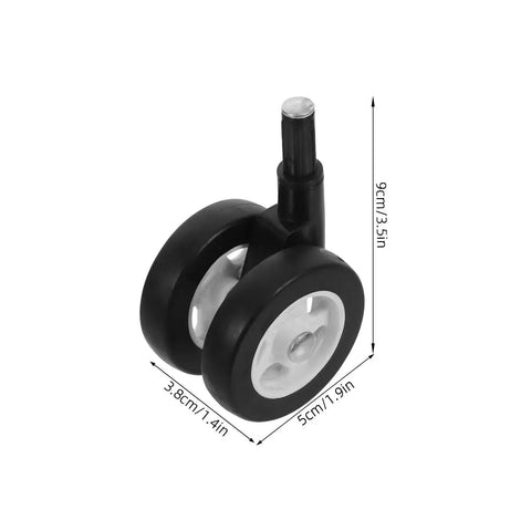 Close-up of a 4Pcs Baby Walker Wheels Replacement Set, Universal Removable Plastic Casters For Strollers, black and white wheels