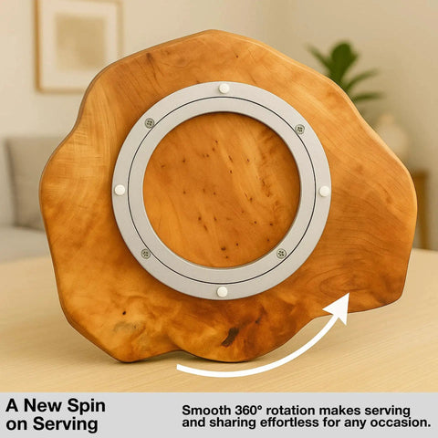 Back view of Handmade Premium Fir Wood Lazy Susan Turntable Organizer with 360 degree rotation feature