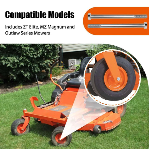 Bad Boy lawn mower with 018-0004-00 Hex Head Screw Bolt for wheel assembly, compatible models shown