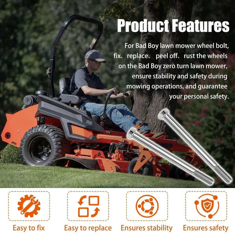 Man mowing with zero-turn using 018-0004-00 Hex Head Screw Bolt for Bad Boy Lawn Mower, 1/2-13 x 7 Inches, 2-Pack.