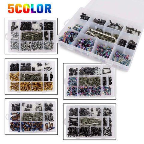 BAIONE Fairing Bolt Kit 195PCS Stainless Steel M5 M6 Motorcycle Windscreen Fairing Screws in assorted colors.