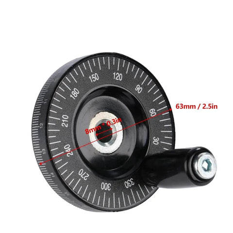 Scale Hand Wheel For Milling Machines And Lathes Replacement Bakelite Hand Wheel with measurements, industrial tool for precision.