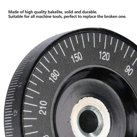 Close-up of a scale hand wheel for milling machines and lathes replacement bakelite hand wheel, showing measurement markings.