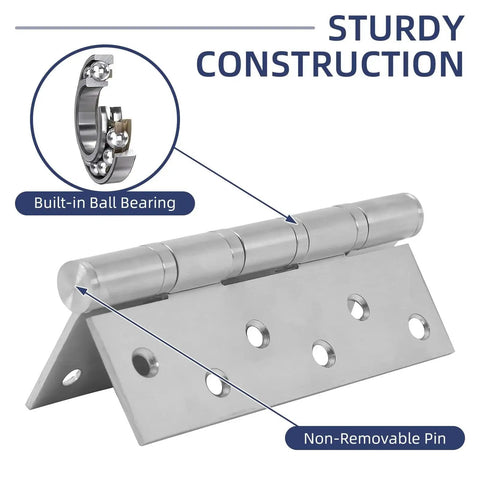 Six Pack Ball Bearing Door Hinges With Square Corners 6 X 4 Inch Heavy Duty Stainless Steel Hinges in brushed nickel finish