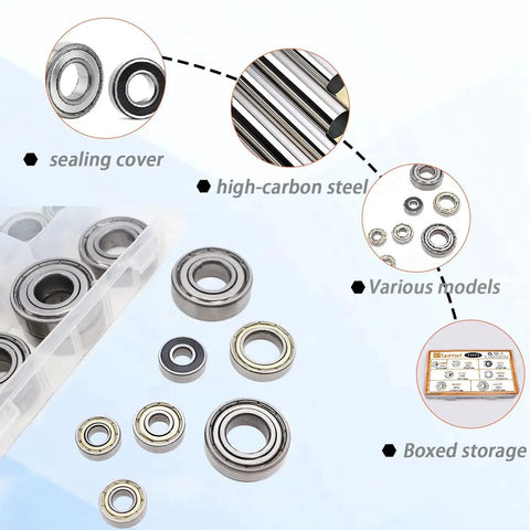 Ball Bearings Assortment Kit 44 Pieces 7 Sizes Deep Groove Carbon Steel features and variety in organizer box