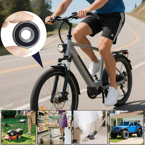 Person riding a bike highlighting use of 10 Pack 6200-2RS Double Rubber Seal Deep Groove Ball Bearings 10x30x9mm.